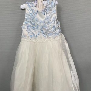 Blue Satin Floral Gown Size 6-7